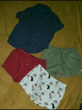 Blue Patterned Short Sleeve PJ set 3 Pair Of Bottoms All Small